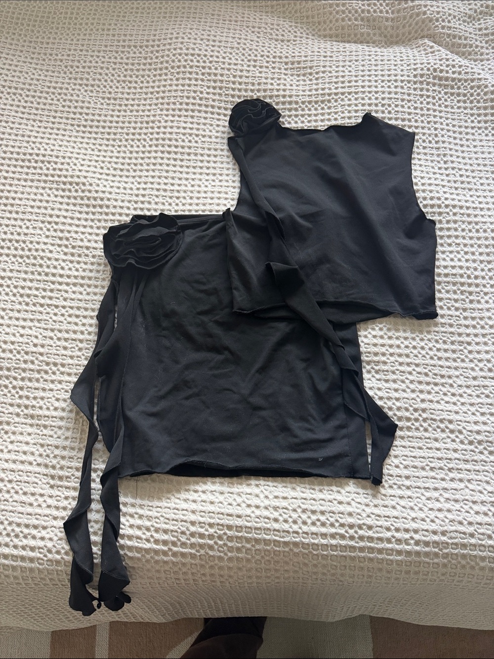 Black Floral-Accent Sleeveless Camisole with Side Ties